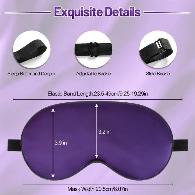 Alt view image 3 of 7 - Sleep Mask, Silk Eye Mask for Sleeping with Adjustable Strap, Blindfold Eyeshade for Men & Women, Comfortable & Soft Eye Cover Eyeshade for Night Sleep (Dark Purple)