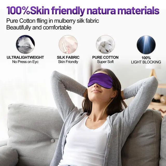 Alt view image 5 of 7 - Sleep Mask, Silk Eye Mask for Sleeping with Adjustable Strap, Blindfold Eyeshade for Men & Women, Comfortable & Soft Eye Cover Eyeshade for Night Sleep (Dark Purple)