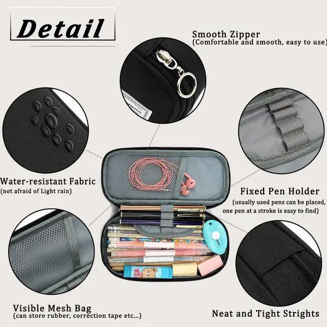 Alt view image 2 of 5 - Pencil Case, Multi- Slot Pencil Pouch, Portable Pencil Bag, Pen Case for& Office(Black)