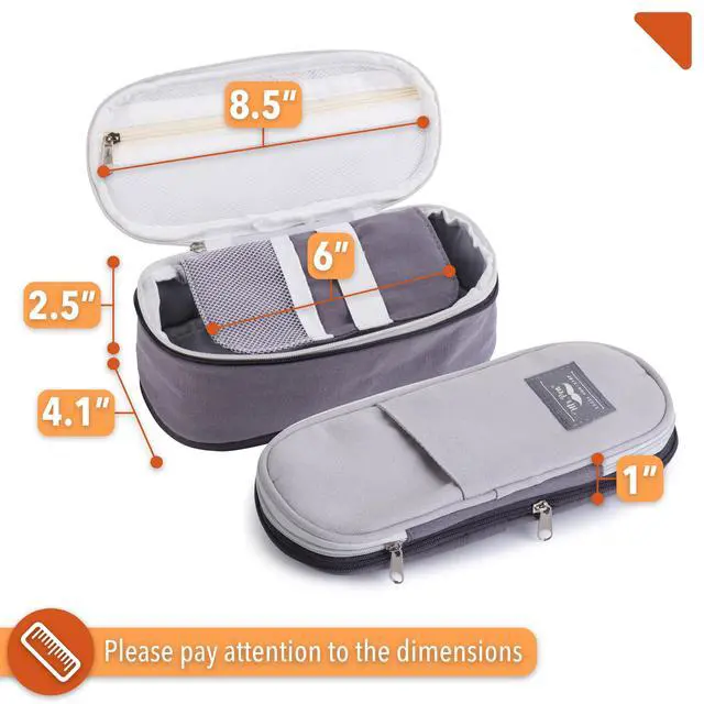 Alt view image 2 of 7 - Pencil Case Large, Fabric Pencil Pouch Large, Grey, Pen Bag