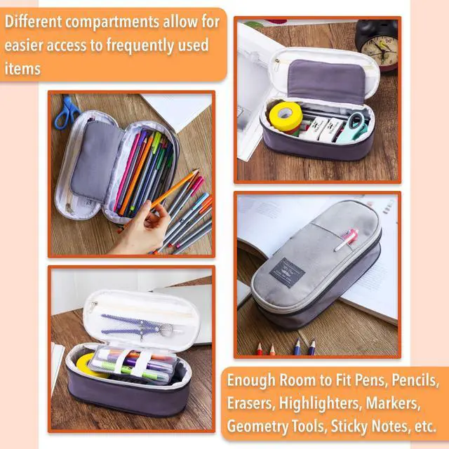 Alt view image 4 of 7 - Pencil Case Large, Fabric Pencil Pouch Large, Grey, Pen Bag