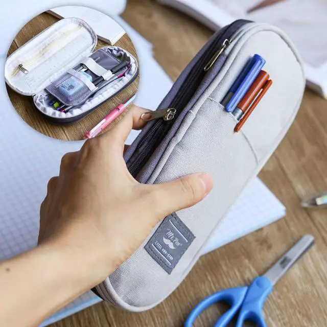 Alt view image 5 of 7 - Pencil Case Large, Fabric Pencil Pouch Large, Grey, Pen Bag