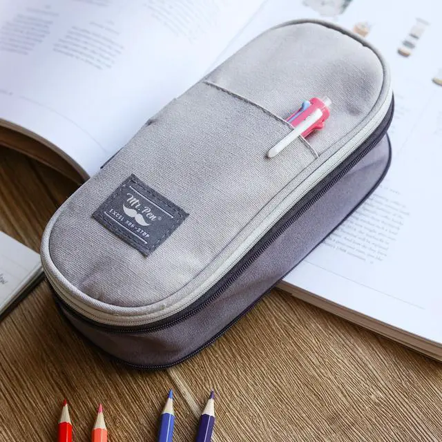 Alt view image 7 of 7 - Pencil Case Large, Fabric Pencil Pouch Large, Grey, Pen Bag