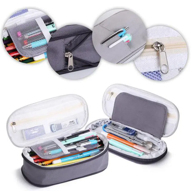 Alt view image 6 of 7 - Pencil Case Large, Fabric Pencil Pouch Large, Grey, Pen Bag