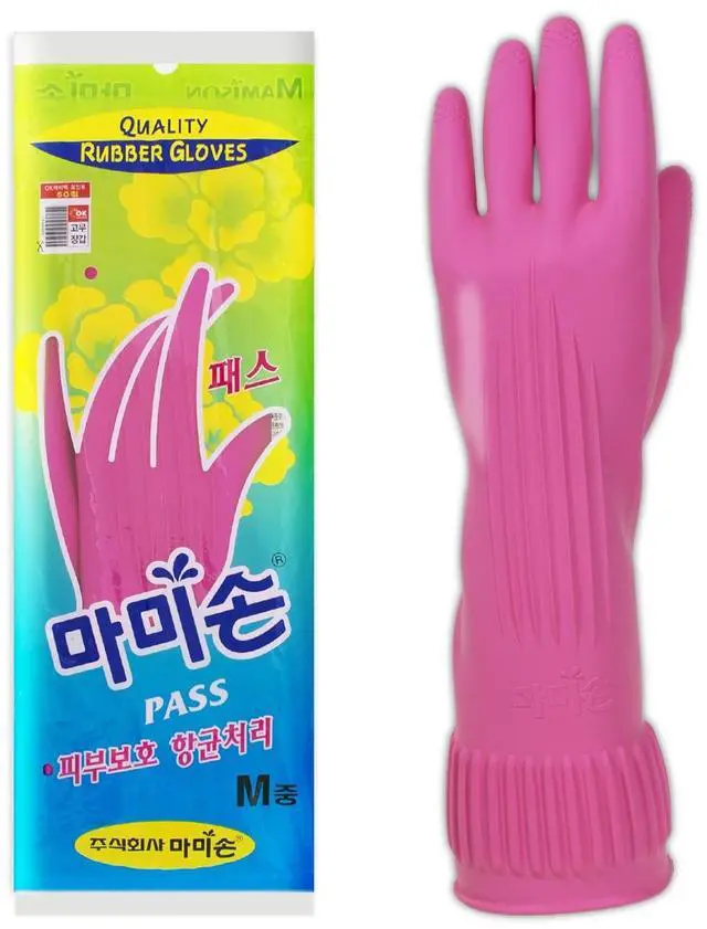 Main image of Mamison Quality Rubber Gloves Pink Size M, Waterproof Rubber Gloves 1 Pairs, Korean Home and Improvement Brand