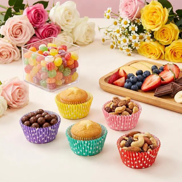 Alt view image 3 of 7 - 100 Pcs Rainbow Mini Cupcake Liners Standard Size Muffin Liners Cute Polka Dots Paper Baking Cups Grease Proof Baking-Cups Paper Christmas Cupcake Liner for Wedding Birthday Tea Party Baking Supply