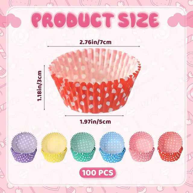 Alt view image 4 of 7 - 100 Pcs Rainbow Mini Cupcake Liners Standard Size Muffin Liners Cute Polka Dots Paper Baking Cups Grease Proof Baking-Cups Paper Christmas Cupcake Liner for Wedding Birthday Tea Party Baking Supply