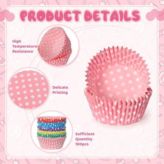 Alt view image 5 of 7 - 100 Pcs Rainbow Mini Cupcake Liners Standard Size Muffin Liners Cute Polka Dots Paper Baking Cups Grease Proof Baking-Cups Paper Christmas Cupcake Liner for Wedding Birthday Tea Party Baking Supply