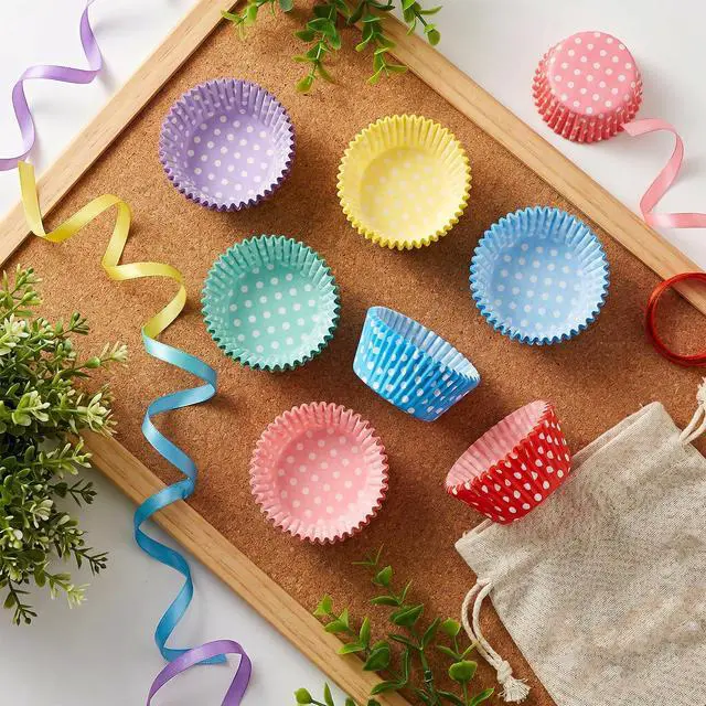 Alt view image 7 of 7 - 100 Pcs Rainbow Mini Cupcake Liners Standard Size Muffin Liners Cute Polka Dots Paper Baking Cups Grease Proof Baking-Cups Paper Christmas Cupcake Liner for Wedding Birthday Tea Party Baking Supply