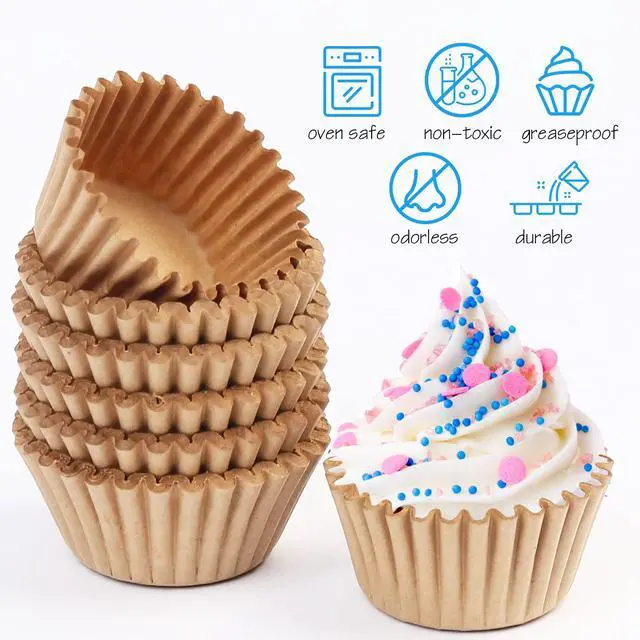 Alt view image 3 of 7 - 500Pcs Mini Cupcake Liners, Natural Muffin Liners Baking Cups, Greaseproof Paper Cupcake Wrappers, No Smell, Unbleached