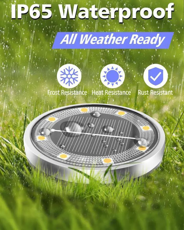 Alt view image 3 of 7 - Solar Lights Outdoor Waterproof, 2 Pack 8 LED, Thickened Stainless Steel Ground Light, Solar Garden Lights Landscape Lighting for Patio Pathway Lawn Yard Deck Driveway Walkway, Warm White