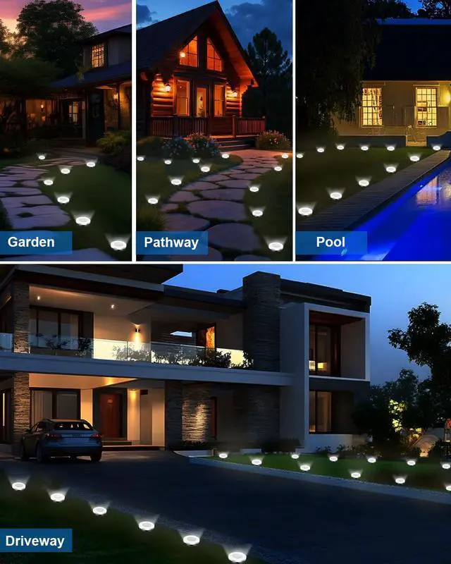 Alt view image 7 of 7 - Solar Lights Outdoor Waterproof, 2 Pack 8 LED, Thickened Stainless Steel Ground Light, Solar Garden Lights Landscape Lighting for Patio Pathway Lawn Yard Deck Driveway Walkway, Warm White