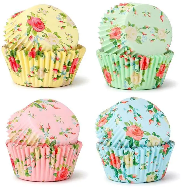 Main image of Floral Cupcake Liners, 100 Pcs Colorful Tea Party Paper Muffin Liners Decorative Spring Flower Baking Paper Cupcake Wrappers for Wedding Bridal Shower Birthday Party Decorations