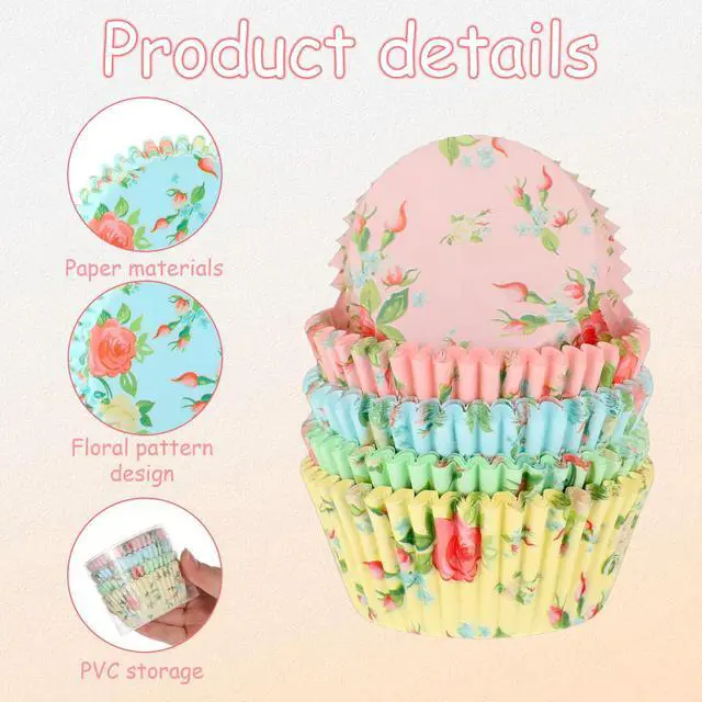 Alt view image 3 of 7 - Floral Cupcake Liners, 100 Pcs Colorful Tea Party Paper Muffin Liners Decorative Spring Flower Baking Paper Cupcake Wrappers for Wedding Bridal Shower Birthday Party Decorations