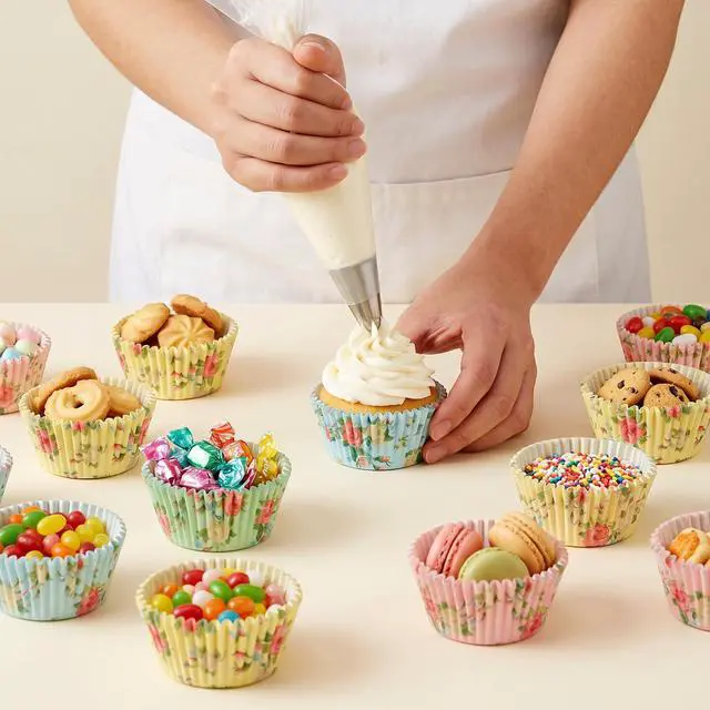 Alt view image 6 of 7 - Floral Cupcake Liners, 100 Pcs Colorful Tea Party Paper Muffin Liners Decorative Spring Flower Baking Paper Cupcake Wrappers for Wedding Bridal Shower Birthday Party Decorations