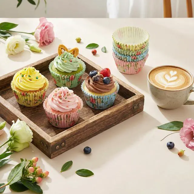 Alt view image 4 of 7 - Floral Cupcake Liners, 100 Pcs Colorful Tea Party Paper Muffin Liners Decorative Spring Flower Baking Paper Cupcake Wrappers for Wedding Bridal Shower Birthday Party Decorations