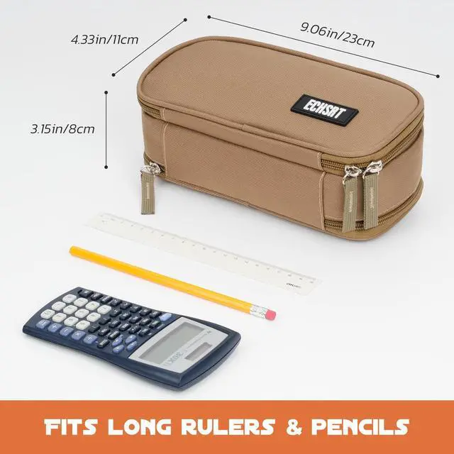 Alt view image 2 of 6 - Large Tactical Pencil Case, 3-Compartment Pen Pouch Organizer, Khaki