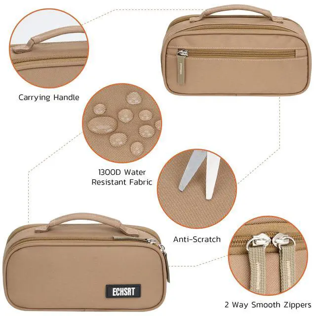 Alt view image 5 of 6 - Large Tactical Pencil Case, 3-Compartment Pen Pouch Organizer, Khaki