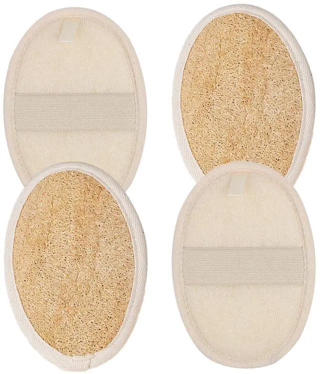 Main image of Loofah Sponge Pads - Natural Luffa & Terry Cloth, Body Scrubbers for Shower & Bath Mooerca (4Pack)