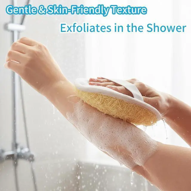 Alt view image 3 of 7 - Loofah Sponge Pads - Natural Luffa & Terry Cloth, Body Scrubbers for Shower & Bath Mooerca (4Pack)