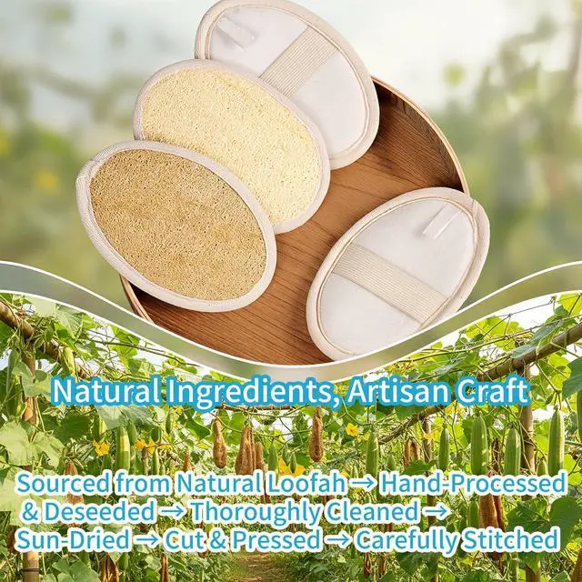 Alt view image 2 of 7 - Loofah Sponge Pads - Natural Luffa & Terry Cloth, Body Scrubbers for Shower & Bath Mooerca (4Pack)