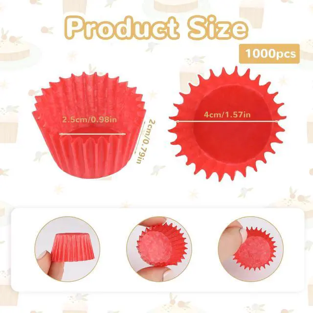 Alt view image 2 of 7 - 1000 Pcs Red Mini Cupcake Liners for Baking 1Inch Cupcake Liners Paper Cupcakes Small Muffin Liner Chocolate Dessert Wrapper Cups for Baking Cooking