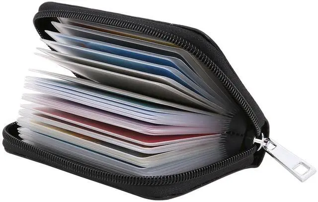 Main image of Genuine Leather Credit Card Holder Zipper Wallet With 26 Card Slots (Black)