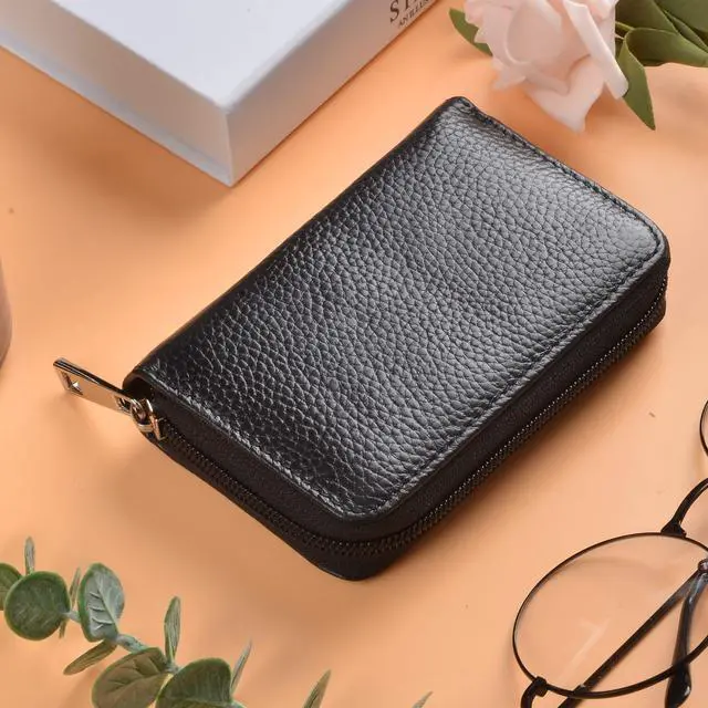 Alt view image 2 of 7 - Genuine Leather Credit Card Holder Zipper Wallet With 26 Card Slots (Black)