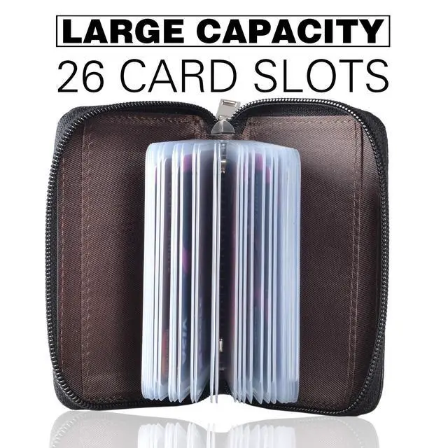 Alt view image 3 of 7 - Genuine Leather Credit Card Holder Zipper Wallet With 26 Card Slots (Black)