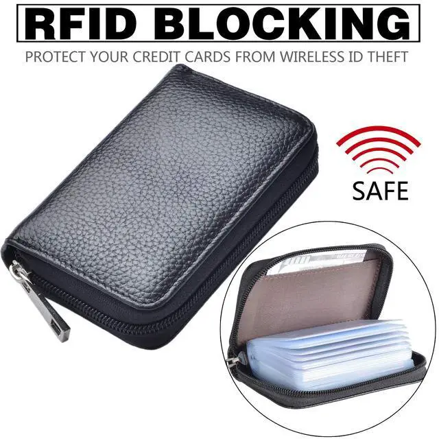 Alt view image 5 of 7 - Genuine Leather Credit Card Holder Zipper Wallet With 26 Card Slots (Black)