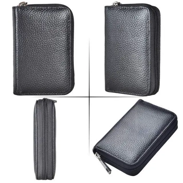 Alt view image 6 of 7 - Genuine Leather Credit Card Holder Zipper Wallet With 26 Card Slots (Black)