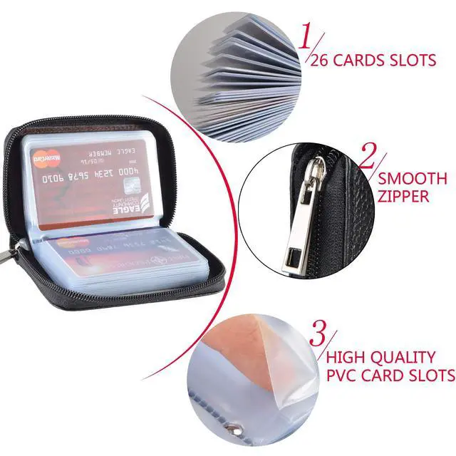 Alt view image 7 of 7 - Genuine Leather Credit Card Holder Zipper Wallet With 26 Card Slots (Black)
