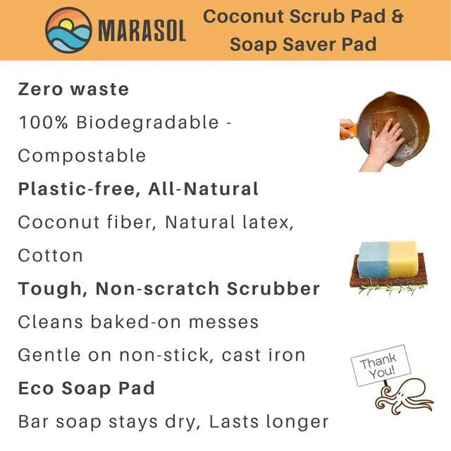Alt view image 3 of 7 - Soap Saver and Scrub Pad (2) | Coconut Fiber - Compostable | Plastic Free - Zero Waste | Bar Soap Holder | Tough Non-Scratch Scour Pad | Vegetable Brush | 2-Pack
