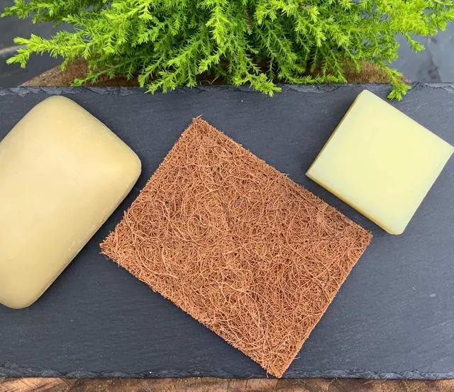 Alt view image 6 of 7 - Soap Saver and Scrub Pad (2) | Coconut Fiber - Compostable | Plastic Free - Zero Waste | Bar Soap Holder | Tough Non-Scratch Scour Pad | Vegetable Brush | 2-Pack
