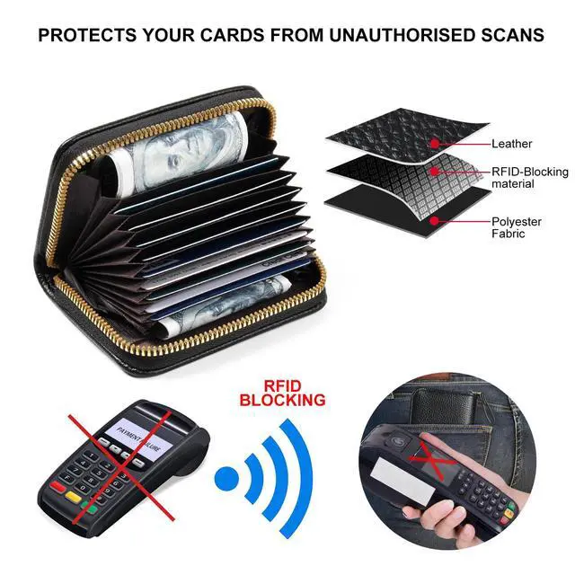 Alt view image 3 of 6 - Credit Card Holder RFID Card Case Wallet, Small Accordion Zipper Card Case Holder, Card Organizer Case for Women Men