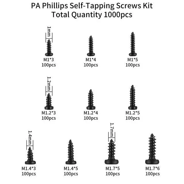 Alt view image 2 of 7 - 1000 Pcs Small Pan Head Screws Assortment Kit, Micro Tiny Electronic Self-Tapping Machine Screws for Glasses Watches Phone Electronic Repair