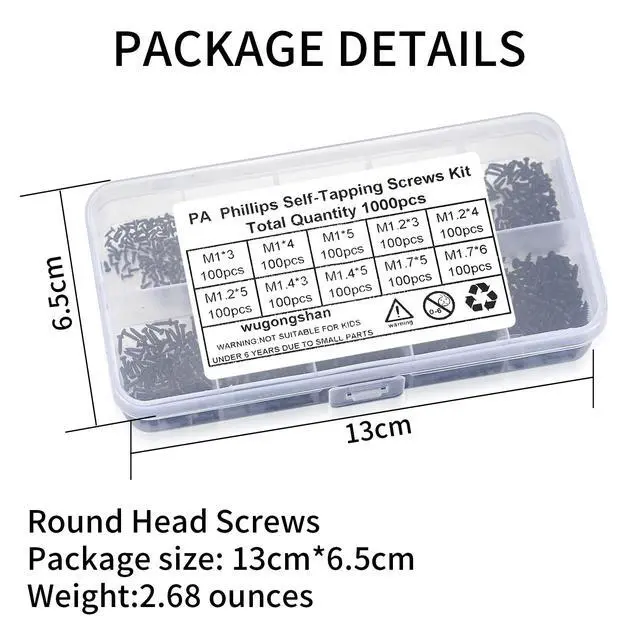Alt view image 3 of 7 - 1000 Pcs Small Pan Head Screws Assortment Kit, Micro Tiny Electronic Self-Tapping Machine Screws for Glasses Watches Phone Electronic Repair