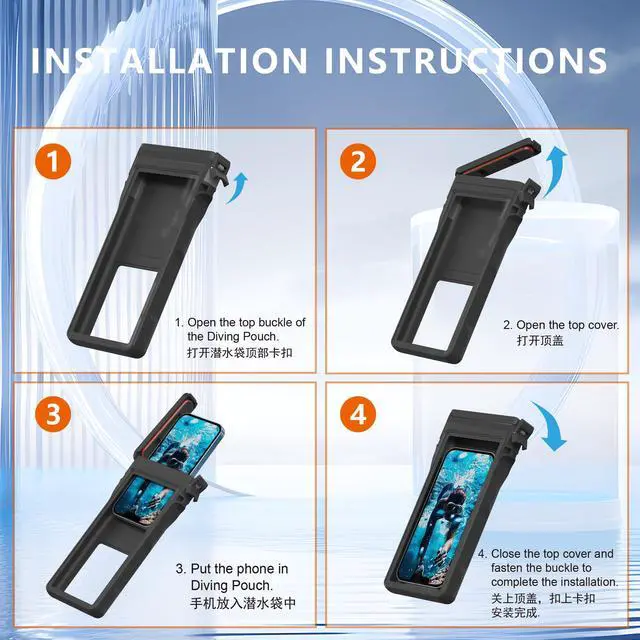 Alt view image 3 of 7 - Phone Case, IP68 Waterproof Diving Housing for iPhone 17/16/15/14/13/12/11 Pro Max Samsung Galaxy S24/S23/S22, Touchscreen Full Protection, 33ft Snorkeling (Black, QSD)