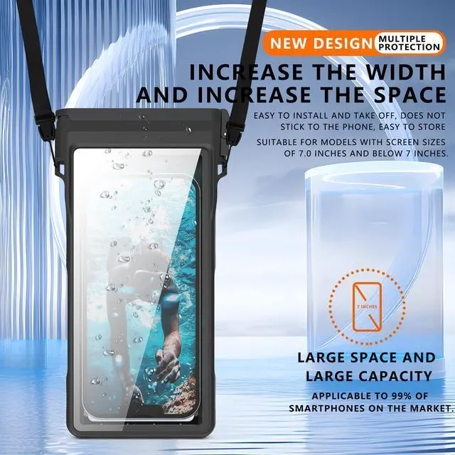 Alt view image 5 of 7 - Phone Case, IP68 Waterproof Diving Housing for iPhone 17/16/15/14/13/12/11 Pro Max Samsung Galaxy S24/S23/S22, Touchscreen Full Protection, 33ft Snorkeling (Black, QSD)