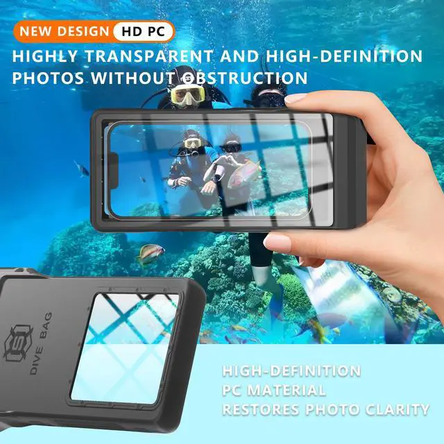 Alt view image 6 of 7 - Phone Case, IP68 Waterproof Diving Housing for iPhone 17/16/15/14/13/12/11 Pro Max Samsung Galaxy S24/S23/S22, Touchscreen Full Protection, 33ft Snorkeling (Black, QSD)