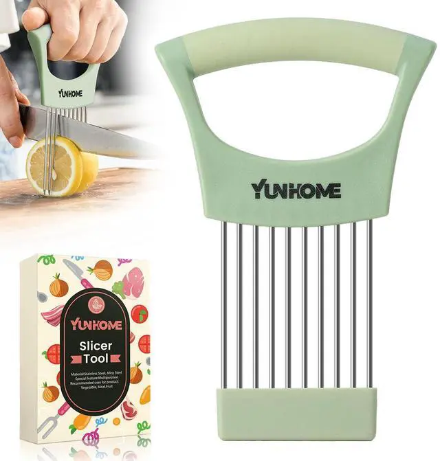 Main image of Onion Slicer Holder, Stainless Steel Onion Holder for Slicing, Onion Cutter Vegetable Chopper for Slicing of Lemon Avocado & Meat, Kitchen Utensils Gadget for Slices, Kitchen Assistant Tool for Fruit