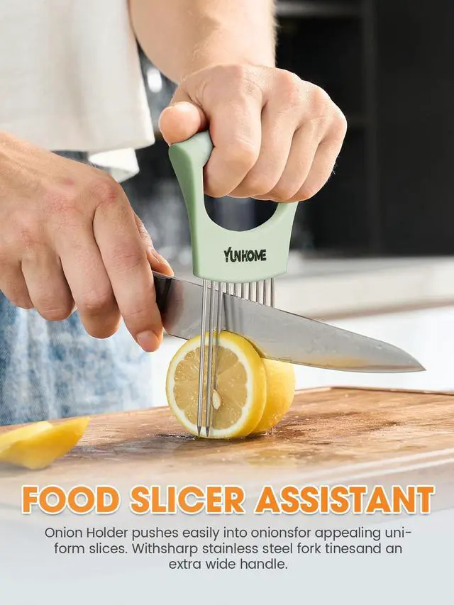 Alt view image 3 of 7 - Onion Slicer Holder, Stainless Steel Onion Holder for Slicing, Onion Cutter Vegetable Chopper for Slicing of Lemon Avocado & Meat, Kitchen Utensils Gadget for Slices, Kitchen Assistant Tool for Fruit