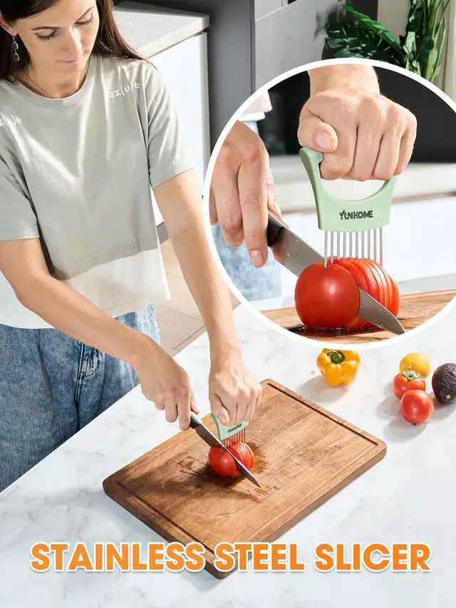 Alt view image 4 of 7 - Onion Slicer Holder, Stainless Steel Onion Holder for Slicing, Onion Cutter Vegetable Chopper for Slicing of Lemon Avocado & Meat, Kitchen Utensils Gadget for Slices, Kitchen Assistant Tool for Fruit