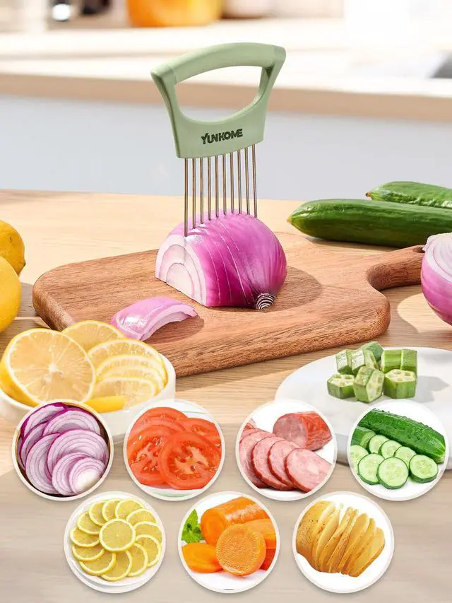 Alt view image 5 of 7 - Onion Slicer Holder, Stainless Steel Onion Holder for Slicing, Onion Cutter Vegetable Chopper for Slicing of Lemon Avocado & Meat, Kitchen Utensils Gadget for Slices, Kitchen Assistant Tool for Fruit