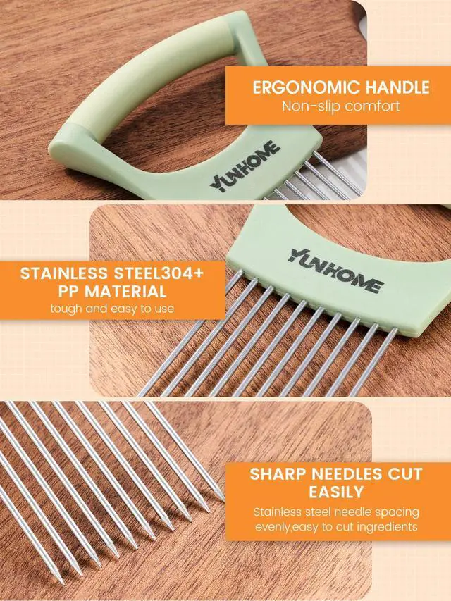 Alt view image 7 of 7 - Onion Slicer Holder, Stainless Steel Onion Holder for Slicing, Onion Cutter Vegetable Chopper for Slicing of Lemon Avocado & Meat, Kitchen Utensils Gadget for Slices, Kitchen Assistant Tool for Fruit