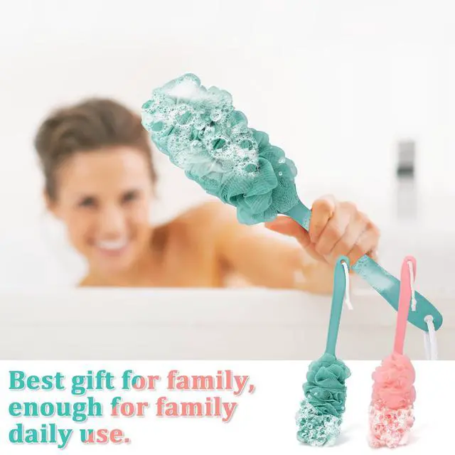 Alt view image 7 of 7 - 2Pack Back Scrubber for Shower Loofah with Long Handle, Shower Brush for Body, 17 Loofah on a Stick for Men Women Bathing Accessories, Scrubber Sponge for Exfoliating Bath Brushes (Pink & Green)