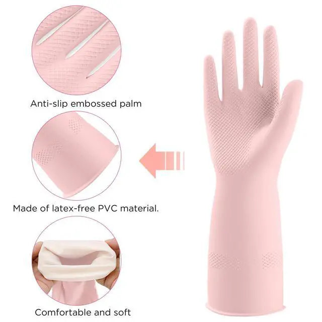 Alt view image 3 of 7 - Rubber Gloves for Household, 2 Pairs - Dishwashing Gloves for Kitchen, Reusable (L, Pink)