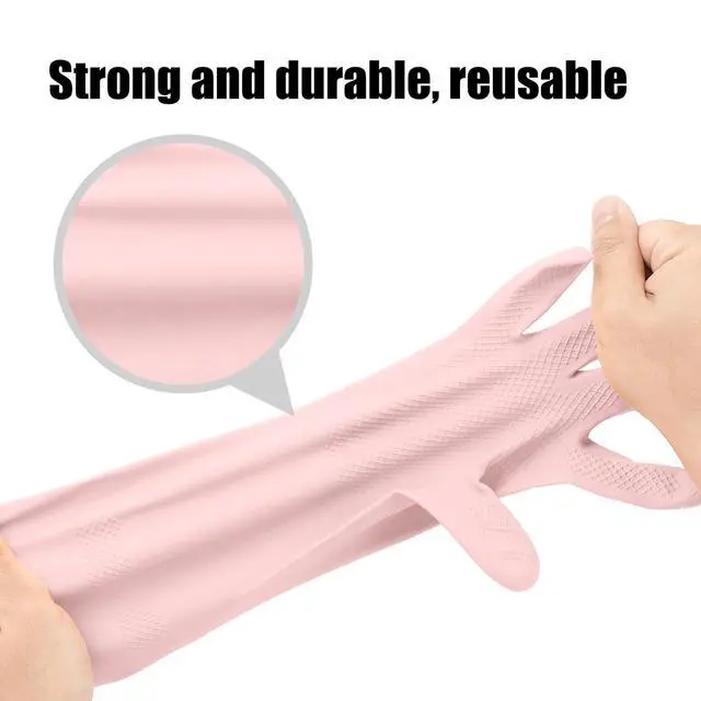 Alt view image 7 of 7 - Rubber Gloves for Household, 2 Pairs - Dishwashing Gloves for Kitchen, Reusable (L, Pink)