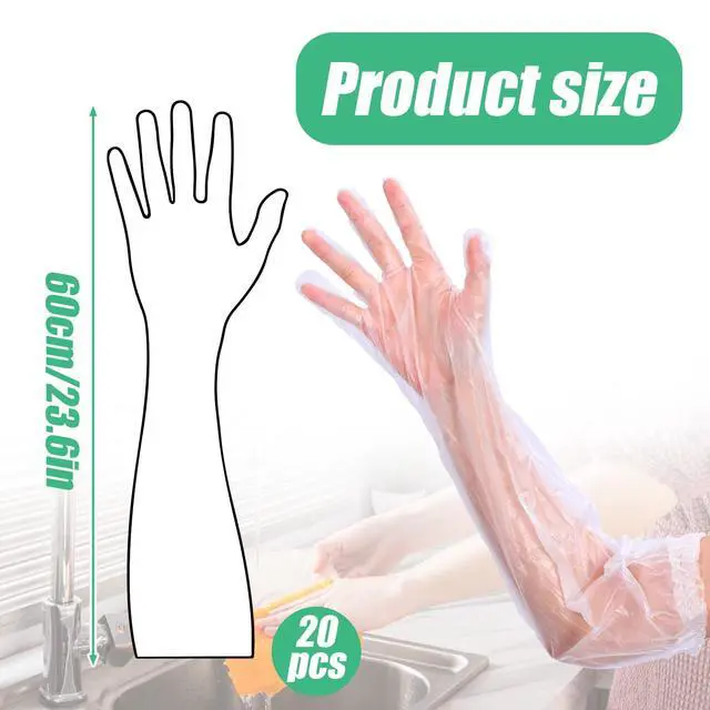 Alt view image 2 of 7 - 20PCS Transparent Long Disposable Rubber Cleaning Gloves, 23.6in Plastic Dishwashing Gloves, Waterproof and Non-slip Disposable Plastic Glove for Housework, Kitchen, Dishwashing, Gardening
