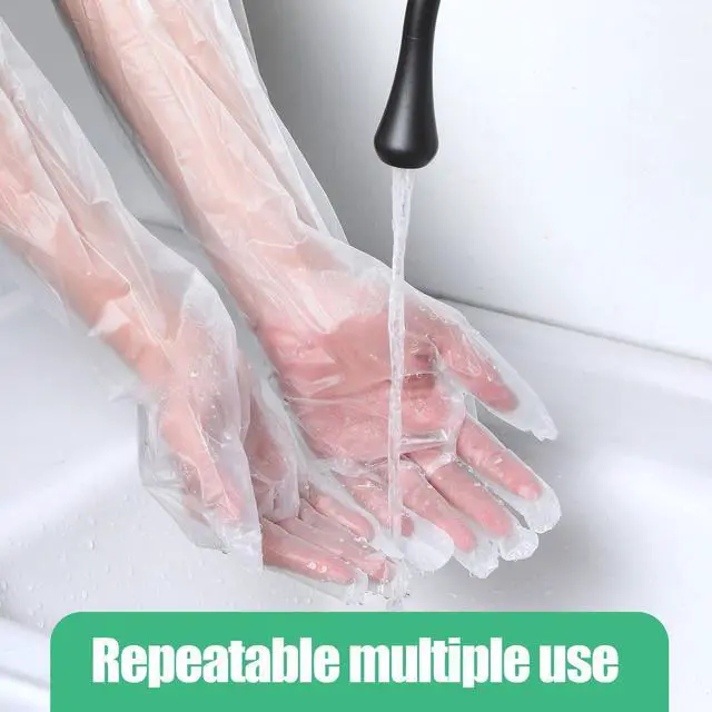 Alt view image 6 of 7 - 20PCS Transparent Long Disposable Rubber Cleaning Gloves, 23.6in Plastic Dishwashing Gloves, Waterproof and Non-slip Disposable Plastic Glove for Housework, Kitchen, Dishwashing, Gardening